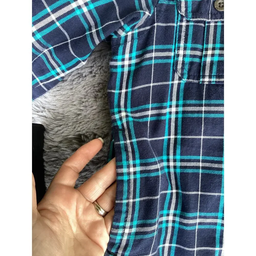 Gapkids Boys Quilted Lined Plaid Button Front‎ Jacket Winter Blue Green Size XS